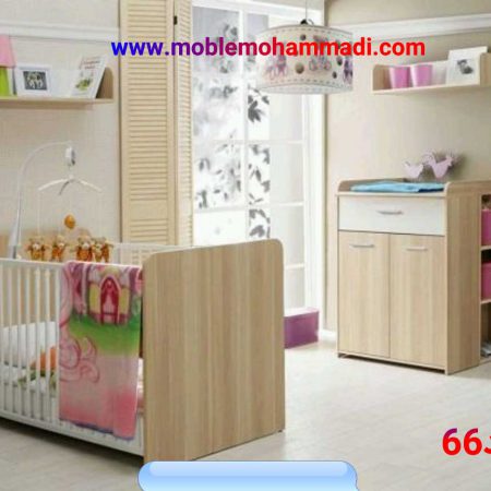 سرویس خواب کودک کد ۶۶ شامل تخت با دکور بالا /دراور با دکور بالا